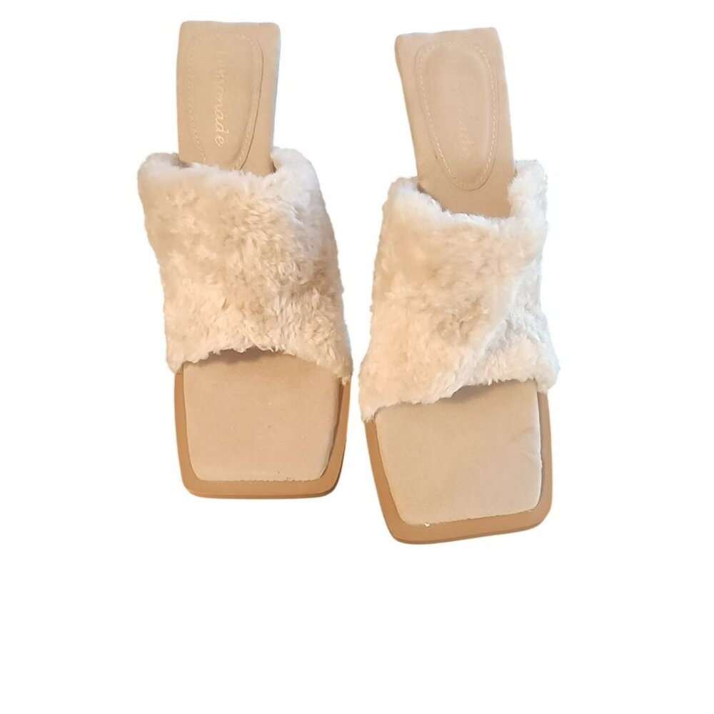 LEMONADE Sunny Faux Fur Block Heel Mules Size 8